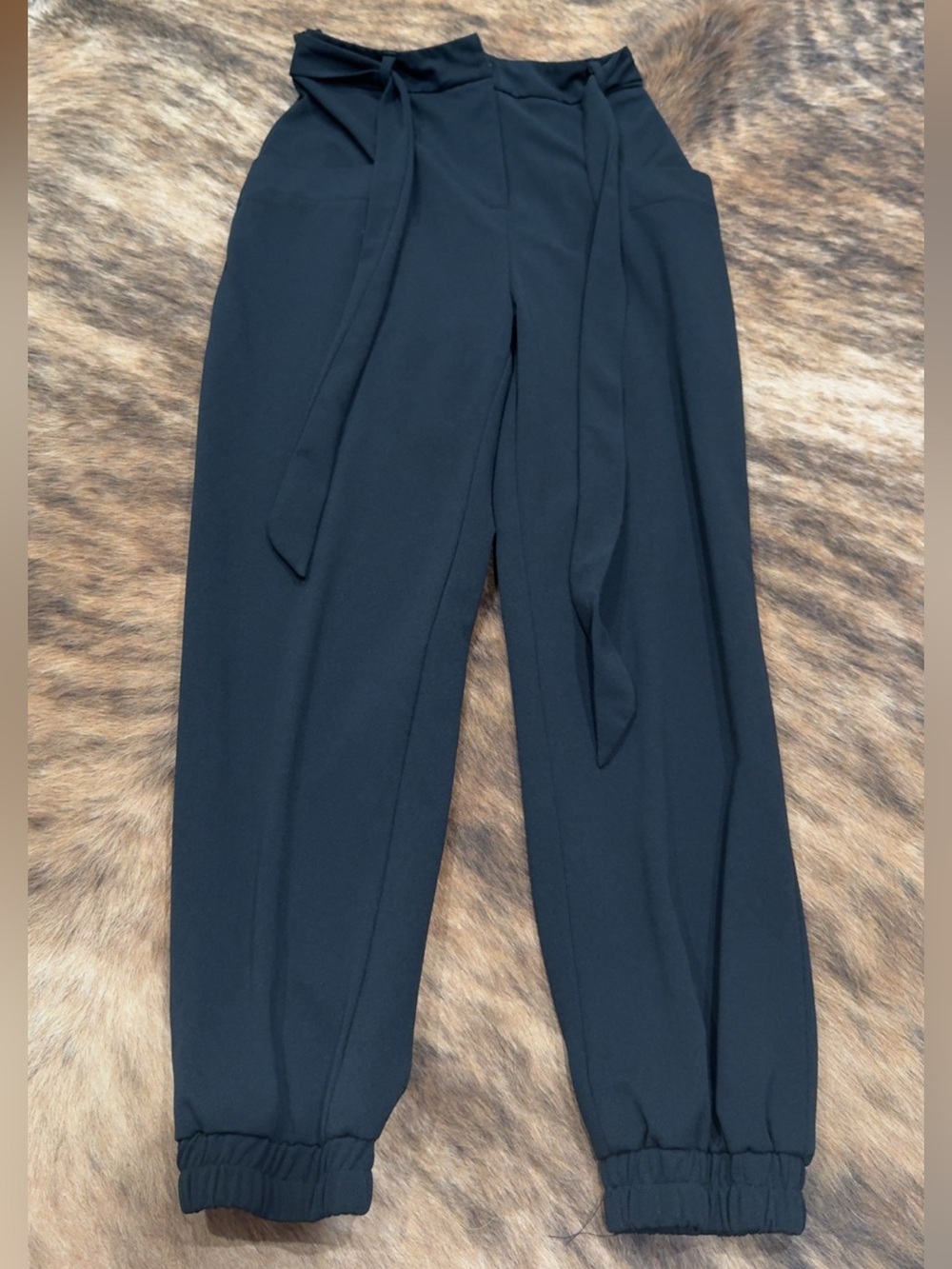 Black High-Waist Tie-Waist Dress Jogger Pants